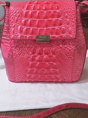 BRAHMIN  Hot Pink Croc-Embossed Leather Margo  Crossbody Bag